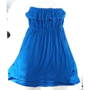 strapless blue dress